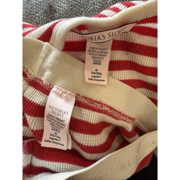 Victoria's Secret Pajama Set Red & White Stripe Medium Cotton Holiday Christmas - Picture 6 of 7